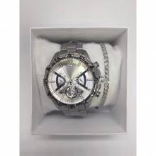 Men's 18k Gold Plated Watch Kit Original Luxury Gold + Men's 18k Plated Steel Chain + Bracelet And Pendant - 銀色 - 查看 1