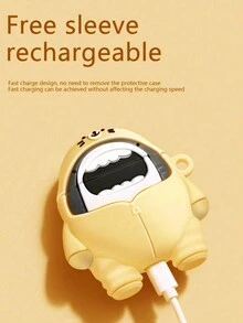 Pancoat 1 件鲨鱼设计/可爱珍珠奶茶仿珍珠图案硅胶保护壳适用于 Apple 耳机（时尚鲨鱼版） - 白色 - 查看 4