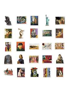 52入組油畫藝術梵高和蒙娜麗莎塗鴉貼紙,適用於行李、筆記本和汽車裝飾,防水 - 彩色 - 查看 9