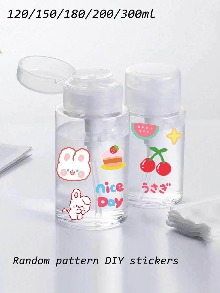 1 Chai chiết có nhãn dán họa tiết ngẫu nhiên, Chai ấn, Chai chiết đa năng 120/150/180/200/300ml - Chống rò rỉ và trong suốt, Thích hợp để đựng nước tẩy trang, toner, kem dưỡng da | Thân thiện với du lịch và không mùi, Dụng cụ bóp du lịch, Chai độc lập, Đi chơi, Mang theo nước tẩy trang di động, Cất giữ nước tẩy trang, toner, Phải có cho người đưa thư, Phải có cho ngày tựu trường - Trong sáng - Xem 1