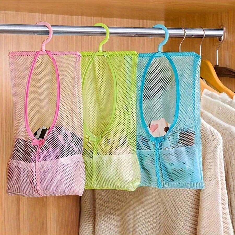 1pc Hangable Storage Mesh Bag, Multi-Purpose Clothespins Organizer Storage Bag, Kitchen Bathroom Multi-Purpose Hanging Storage Bag, Drying And Storage Supplies, Kitchen Accessories, Bathroom Accessories, Home Organization And Storage Supplies Drawer Wardrobe Organiser Closet Storage Quilted Bag Underbed Organizer Box Drawer/Wardrobe Organiser /Closet Storage/Quilted Bag Underbed Organizer Box Hanging Closet Organizer Organization And Storage Organizer Storage Containers Hanging Organizer For Wardrobe Closet  Bedroom Dorm Essentials  For Storage Underwear Bra Sock Pants Jeans T-Shirt Dress - Multicolor - View 1