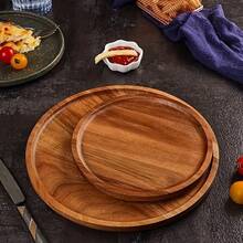 1pc, Circular Wooden Tray, Wooden Fruit Tray, Solid Wood Dessert Tray, Multifunctional Dessert Tray, Decorative Fruit Tray, Coffee Cup Tray, Teacup Tray, Cake Tray, Used In Restaurants - Yellow - View 1