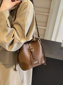 low tea 1pc Solid Color PU Leather Crossbody Bag With Drawstring Closure, Suitable For Daily Use By Women