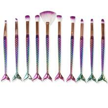 Mermaid Brush Kit 10 Pieces Eyeshadow Concealer Makeup Highlighter Make Up Eyeliner - 彩色 - 查看 2