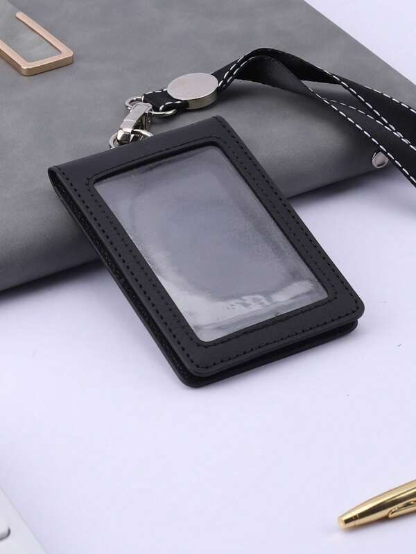 1/2/3/5pcs Card Holder + 1/2/3pcs Lanyard, Minimalist Business Work ID Card Holder, PU Card Holder, Student ID Card Holder, Satin Lanyard, Double Layer Card Holder