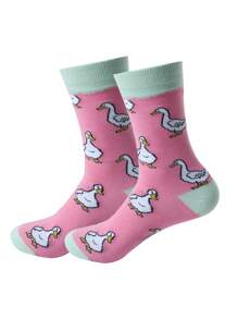 1 双女士流行四季粉红鸭子图案时尚休闲袜子 - 彩色 - 查看 2