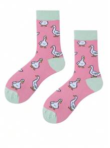 1 双女士流行四季粉红鸭子图案时尚休闲袜子 - 彩色 - 查看 4