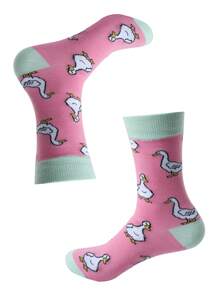 1 双女士流行四季粉红鸭子图案时尚休闲袜子 - 彩色 - 查看 3