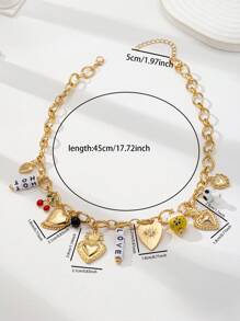 1 件金色心形小盒樱桃邪眼多串项链首饰（陶瓷配饰手工制作，颜色和图案可能略有不同）情人节、妈妈、母亲、母亲节、礼物 - 金色 - 查看 3