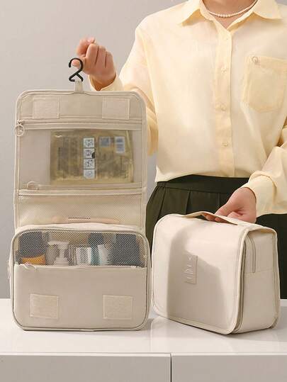 1pc Hanging Makeup Bag, Waterproof Shower Bag With Hook, Travel Organizer Box, Full Size Toiletry Storage Container