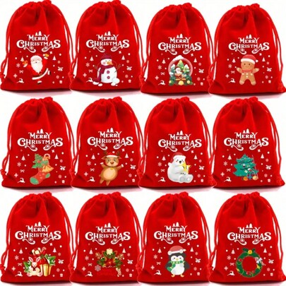 1/4/12pcs Christmas Velvet Bag Arrival Calendar Christmas Gift Bag Drawstring Bag Christmas Candy Jewelry Bag Christmas Decorations Christmas Decor Christmas Gifts Christmas Wrapping Paper  Christmas Party Supplies Christmas Gift Bags Christmas Bags Christmas Stickers