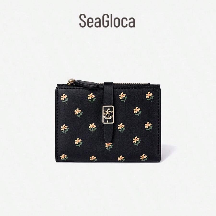 Seagloca Women's Wallet New Sweet Print Cute Short Bi-Fold Wallet For Woman Faux Leather White Water Resistant - màu đen - Xem 1