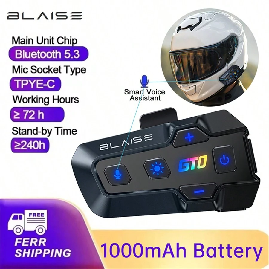 BLAISE GT0 Bluetooth 5.3 Tai nghe mũ bảo hiểm không dây rảnh tay Bộ điện thoại Tai nghe chống nước cho xe máy Máy nghe nhạc MP3 Loa cho xe máy - Một cỡ - Xem 1