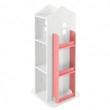 Bookcase 360° Rotating Bookshelf Multifunctional Bookcase Solid Wood 4 Tiers Home Design Corner Bookshelf For Kids Suitable For Living Room And Children's Library - 粉色 - 查看 3