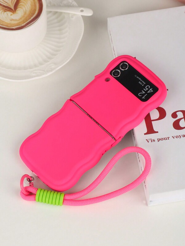 Apple Novelty 1pc Wave Shape Airbag Anti-Drop Macaroon Color Spray Painted Rubber Phone Case Lanyard Compatible With Samsung Galaxy Z Flip3 5G, Galaxy Z Flip4 5G, Galaxy Z Flip5 5G, Galaxy Z Flip6 5G