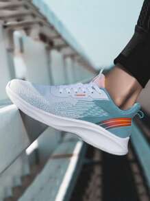 Men's Casual Sports Sneakers, Knitted Breathable Lightweight Lace-Up Soft Sole Running Shoes