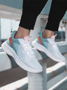 Men's Casual Sports Sneakers, Knitted Breathable Lightweight Lace-Up Soft Sole Running Shoes