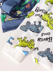 Bộ 3 áo nỉ và áo phông dài tay họa tiết khủng long cho bé trai, đồ len cổ tròn thường ngày, mùa xuân thu - Nhiều màu - Xem 6