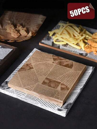 50pcs Baking Paper, Parchment Paper, Sandwich Wrapping Paper, Baking Supplies(The Position Of The Pattern Is Asymmetrical And Random)