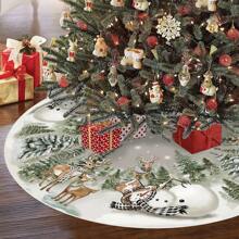 1pc Christmas Tree Skirt, Vintage Country Style Snowman & Deer Design, Suitable For Christmas Tree Tabletop Decoration - Multicolor - View 7