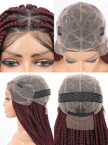 Peluca de trenzas de caja sin nudos de 36 pulgadas con encaje triangular doble para mujeres. Peluca con trenzas de caja de encaje frontal completo con cabello bebé, apariencia natural de trenzas de maíz sintéticas