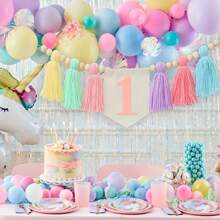 Pancarta para silla alta de 1er cumpleaños, corona de flores con flecos de estilo bohemio, decoración de cumpleaños, guirnalda de borlas en colores arcoíris tipo macarrón, Día de San Valentín de vuelta al colegio - Rosa - Ver 2