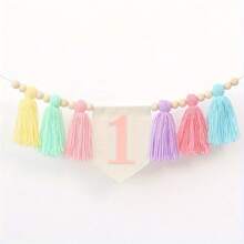 Pancarta para silla alta de 1er cumpleaños, corona de flores con flecos de estilo bohemio, decoración de cumpleaños, guirnalda de borlas en colores arcoíris tipo macarrón, Día de San Valentín de vuelta al colegio - Rosa - Ver 6