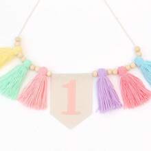 Pancarta para silla alta de 1er cumpleaños, corona de flores con flecos de estilo bohemio, decoración de cumpleaños, guirnalda de borlas en colores arcoíris tipo macarrón, Día de San Valentín de vuelta al colegio - Rosa - Ver 5