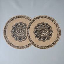 2/5 件黑色餐垫套装，黑色背景，印花花卉图案，耐热，防水，防油，可洗，PVC 材质，适合餐饮、派对、节日、季节、波西米亚风格装饰，38*38 厘米 - 黑色 - 查看 6