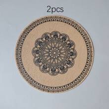 2/5 件黑色餐垫套装，黑色背景，印花花卉图案，耐热，防水，防油，可洗，PVC 材质，适合餐饮、派对、节日、季节、波西米亚风格装饰，38*38 厘米 - 黑色 - 查看 5