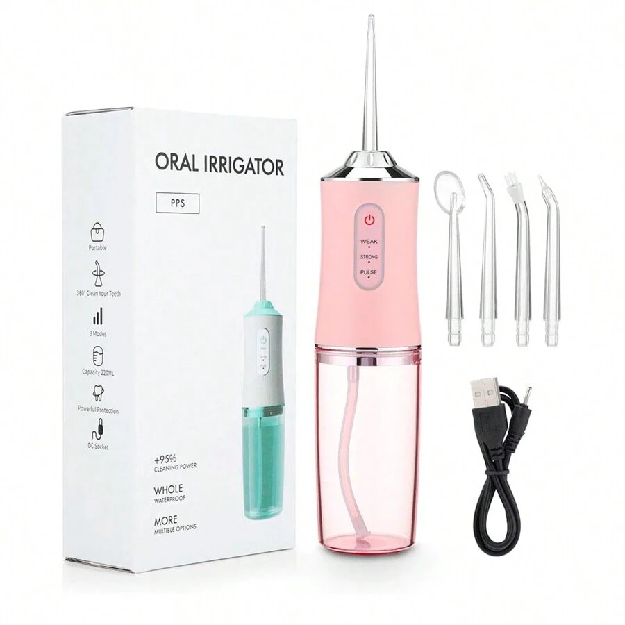 Irrigador Oral Bucal Portátil Limpeza Profunda Eficiente Recarregável USB - Rosa Bebê - Visão 1
