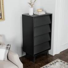 HomyGoods Furniture, 4 Drawer Double Dresser Features Vintage-Style And Bevel Design - Black + MDF - View 1