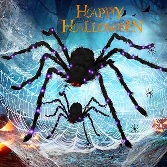 1PC Big Glowing Hairy Spider Purple Light-Up Giant Halloween Spider Decoration - Battery Operated Microfiber Spider For Indoor, Outdoor, Yard - Spooky Fake Scary Hairy Spider For Halloween Decor (Batteries Not Included) Halloween Decoration Room Decor Halloween Garden Decor For Gift Fairy Holiday Decor Festival Decor