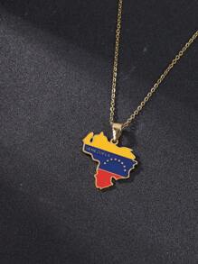 1 件夏季时尚不锈钢南美洲地图项链，厄瓜多尔//波多黎各/巴拉圭地图吊坠，时尚珠宝配饰，女友/妻子礼物 - 金黃色 - 查看 5