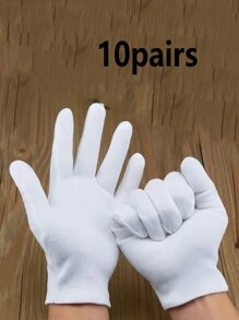 White Gloves High Elastic Ceremonial Gloves Plate Beads Play Gloves Labor Protection Work Protective Gloves - 10 Pairs Of White - View 4