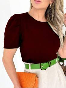 WOMEN'S BLOUSE SHORT SLEEVE PRINCESS PUFANTE DUNA - Burgundy - View 1