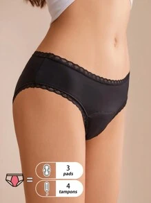 1 件女士吸水黑色防漏月经内裤，低腰舒适弹力贴身内裤，适合经期使用 - 黑色 - 查看 9