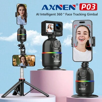  AXNEN P03 AI 人脸追踪 360° 旋转桌面云台稳定器，兼容 15 Pro Max 和安卓手机