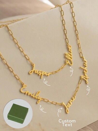 1 Piece Of Paper Clip Chain With Hollowed Out Letters And Multiple Names, Cross-Border Popular Item For Women's Elegant Stainless Steel Name Collarbone Chain, Electroplated 18k Gold Stainless Steel Jewelry, Including Exquisite High-End Gift Box, Suitable For Daily Wear Or As A Gift
