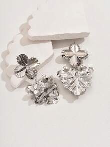 1 对女士花朵花卉吊坠耳环防过敏可爱花朵耳环耳钉夏威夷花朵耳坠 - 銀色 - 查看 2