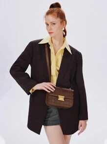 FIEDLE&SISSI 鳄鱼纹真皮罗马柱金色五金方形包带礼盒，数量真皮手提包，斜挎包大号，小号可选，4 种颜色选择，适合您下一个假期的最佳小包，做个时尚女士，FIEDLESISSI，FIEDLE & SISSI，FIEDLE，SISSI，时尚包 - 巧克力棕 - 查看 3