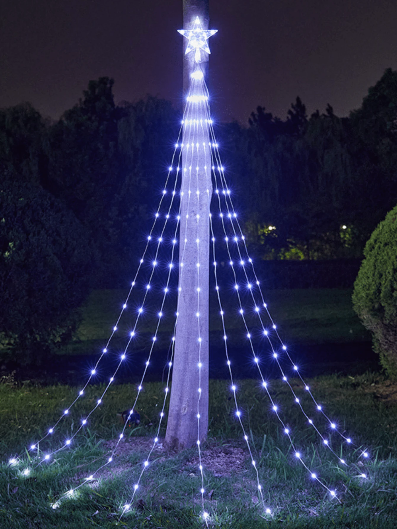 1 Stück 198 LED 5-zackiger Stern Lichterkette, Wasserfall Lichter für Weihnachtsbaum, Außenbereich, Garten, Halloween & Weihnachtsdekoration - wasserdicht, batteriebetrieben