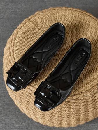 WHDXY Women's Fashion Square Toe Flats, Versatile Ballerina Flats Multi-Color For All Seasons, Suitable With Jeans, Flared Pants, Low Vamp Soft Bottom Oxfords, Burgundy And Black