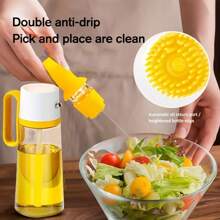 2-In-1 Glass Oil Dispenser & Silicone Brush - High Temp Resistant - Perfect For Bbq & Cooking, Kitchen Essential - Yellow - View 8