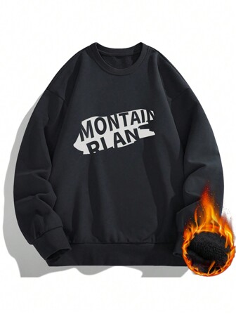 男士保暖内衬圆领长袖 T 恤、加厚冬季打底衫、运动衫