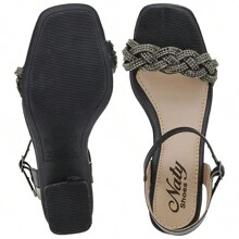 Women's Social Rhinestone Sandals Thick High Heel Casual Party Naty - màu đen - Xem 5