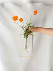 1pc Nordic Style Geometric Glass Tube Wall Hanging Vase, Iron & Glass, For Living Room, Kitchen, Bathroom Decor, Spring Summer - Multicolor - View 8