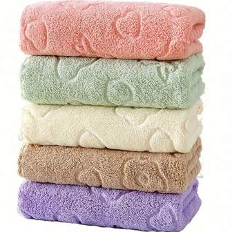 1pc Cute Bear & Floral Embossed Soft, Absorbent & Quick-Dry Hand Towel, Premium Towel Gift For Men & Women, Bathroom & Home Decor