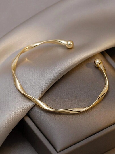 1pc Minimalist Twist Knot Design Metal Bangle, Adjustable Size Twisted Braided Bracelet, Versatile Accessory For Women