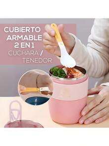 Lonchera Vaso Taza Térmica Fiambrera Acero Inoxidable 450ml Contenedor de Aislamiento - Verde - Ver 7